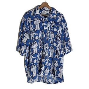 Phat Farm Shirt Mens XL Blue Graphic Bull Cartoon Streetwear Button Up Hip Hop
